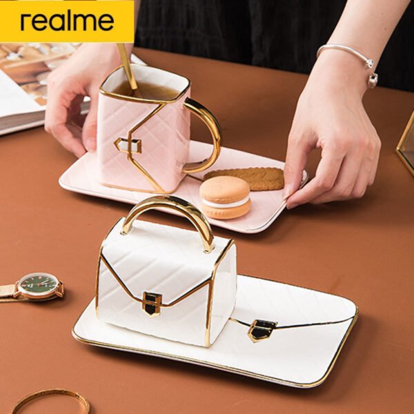 Creative Bag Shape Coffee Cup with Saucer Porcelain Tea Cup Set Nordic Drinkware Home Decor Personalized Birthday Wedding Gift